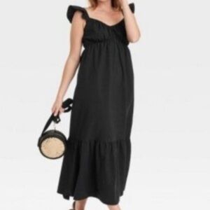 Iman Elegant Black  Global Drapery knit tiered Maxi Dress size LP